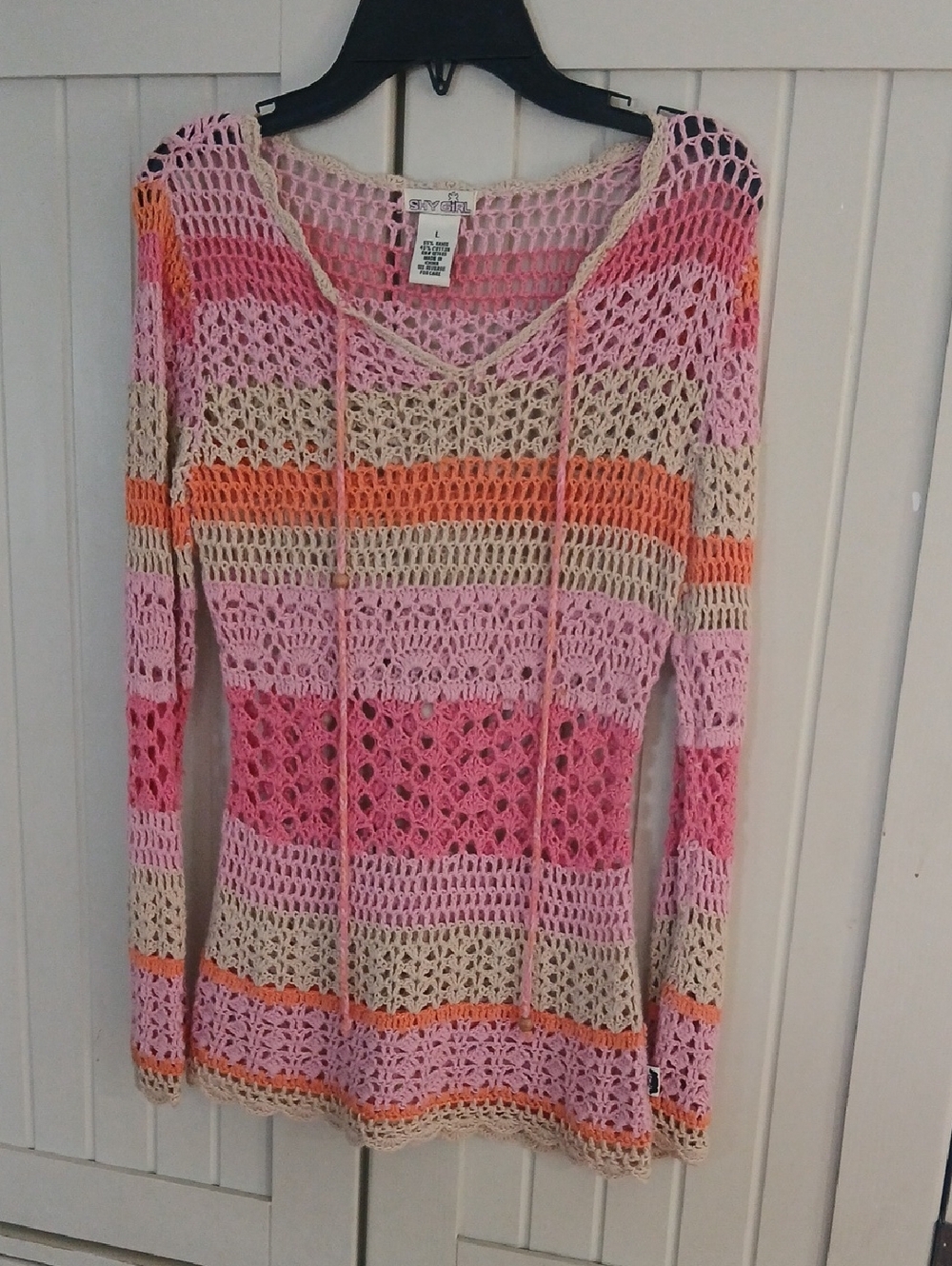 Girls' Pink Crochet Knit Sweater
